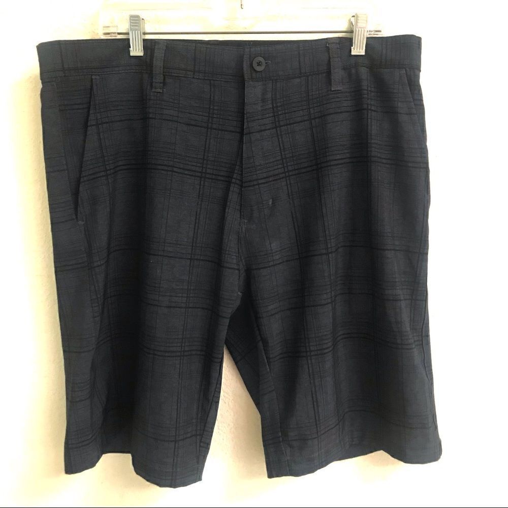 Burnside black plaid board shorts 36